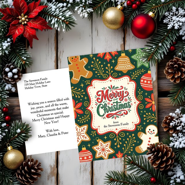 Cartes Pour Fêtes Annuelles Whimsical Gingerbread Holly voeux de Noël (Créateur téléchargé)