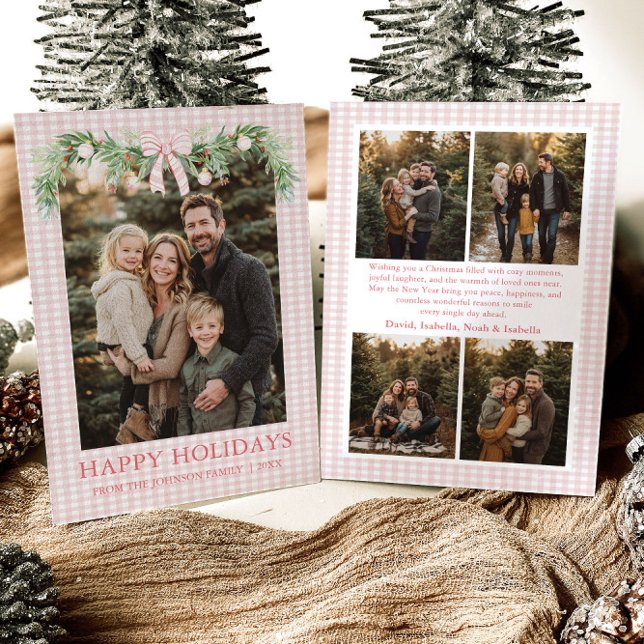 Cartes Pour Fêtes Annuelles Whimsical Grandmillenial Pink Bow Family Photo (Whimsical Grandmillenial Pink Bow Family Photo Holiday Card)