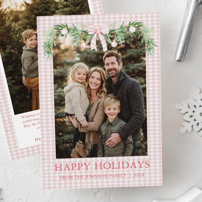 Cartes Pour Fêtes Annuelles Whimsical Grandmillenial Pink Bow Family Photo (Whimsical Grandmillenial Pink Bow Family Photo Holiday Card)