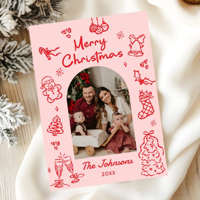 Cartes Pour Fêtes Annuelles Whimsical Hand Drawn Arch Photo Christmas (Créateur téléchargé)