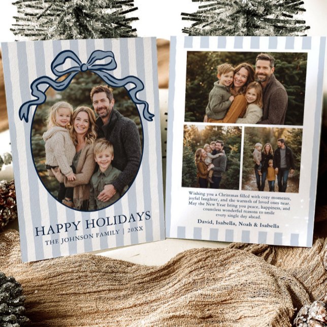 Cartes Pour Fêtes Annuelles Whimsical Hand Drawn Coquette Bow Family Photo (Whimsical Hand Drawn Coquette Bow Family Photo Holiday Card)
