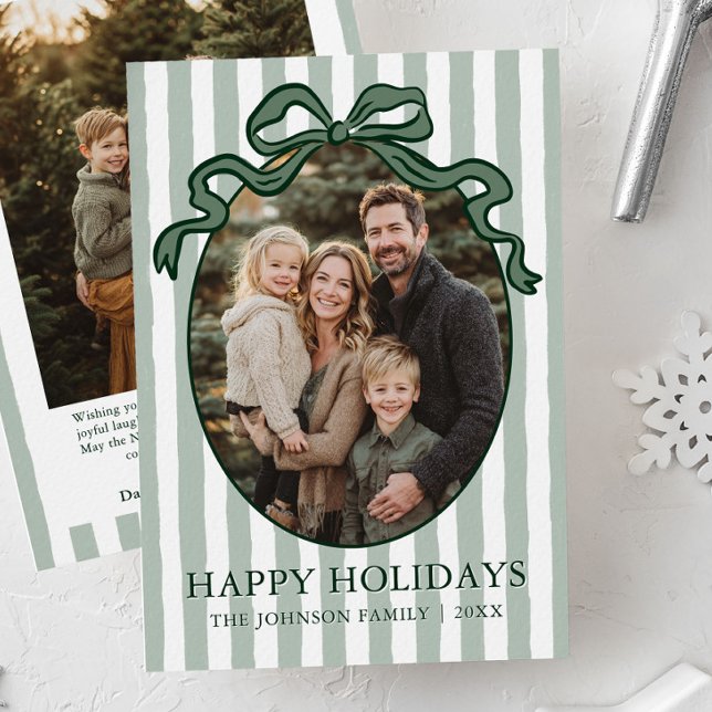 Cartes Pour Fêtes Annuelles Whimsical Hand Drawn Coquette Bow Family Photo (Whimsical Hand Drawn Coquette Bow Family Photo Holiday Card)