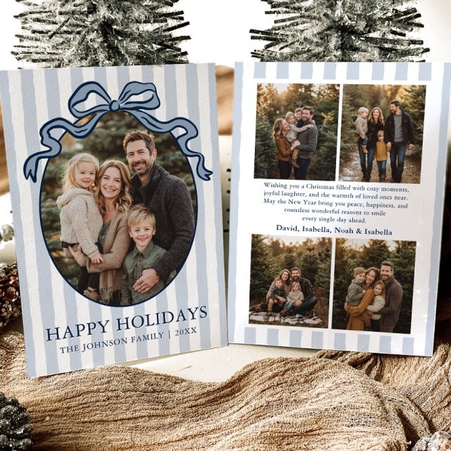 Cartes Pour Fêtes Annuelles Whimsical Hand Drawn Coquette Bow Family Photo (Whimsical Hand Drawn Coquette Bow Family Photo Holiday Card)