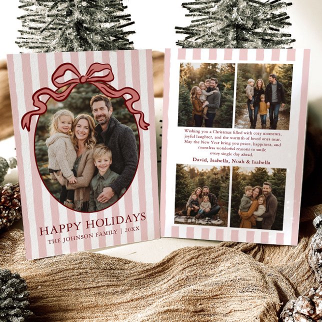 Cartes Pour Fêtes Annuelles Whimsical Hand Drawn Coquette Red Bow Family Photo (Whimsical Hand Drawn Coquette Red Bow Family Photo Holiday Card)