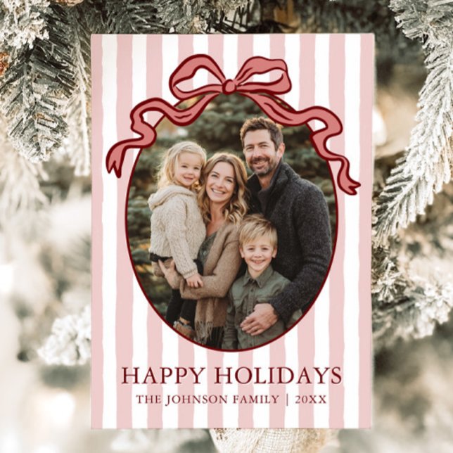 Cartes Pour Fêtes Annuelles Whimsical Hand Drawn Coquette Red Bow Family Photo (Whimsical Hand Drawn Coquette Red Bow Family Photo Holiday Card)