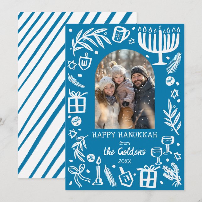 Cartes Pour Fêtes Annuelles Whimsical Hanukkah Cute Custom Arch PHOTO  (Devant / Derrière)