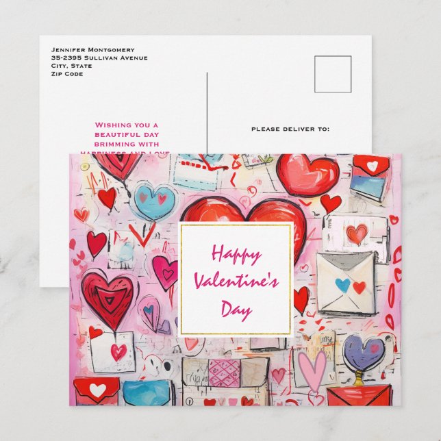 Cartes Pour Fêtes Annuelles Whimsical Hearts and Love Letters Valentine's Day (Devant / Derrière)
