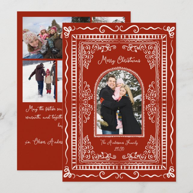 Cartes Pour Fêtes Annuelles Whimsical Illustrative Christmas Five Photo (Devant / Derrière)