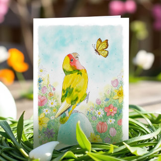 Cartes Pour Fêtes Annuelles Whimsical Lovebird Easter Cute Watercolor Flowers
