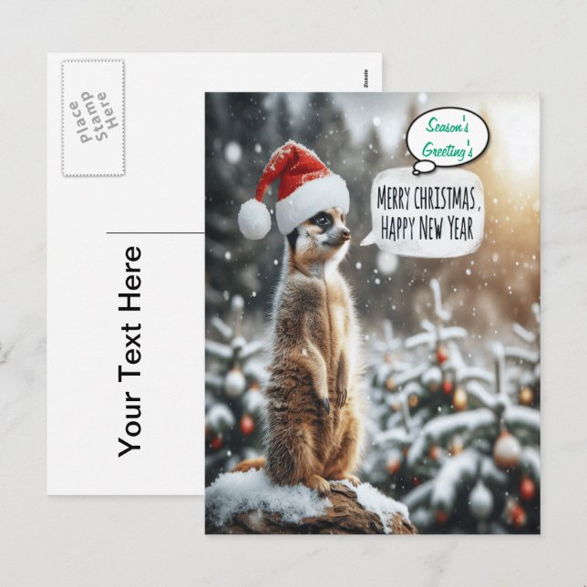 Cartes Pour Fêtes Annuelles Whimsical Meerkat Christmas Père Noël (Devant / Derrière)