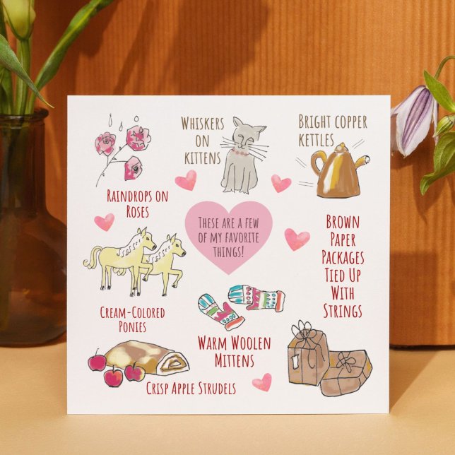 Cartes Pour Fêtes Annuelles Whimsical Mes Choses Préférées Valentine Dessinée  (Turn the card over for a sweet message: "You are one of my favorite things! Happy Valentine's Day.")