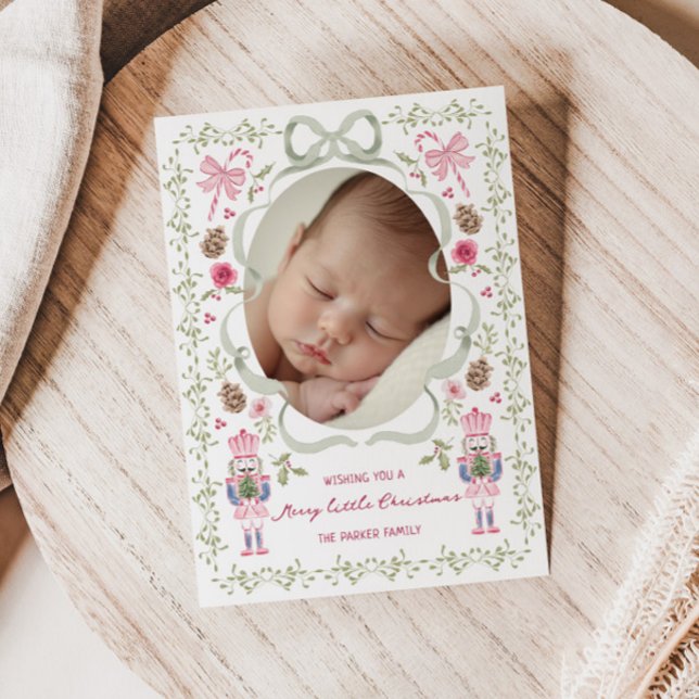 Cartes Pour Fêtes Annuelles Whimsical Pink Sage Nutcracker Bow Frame (Créateur téléchargé)