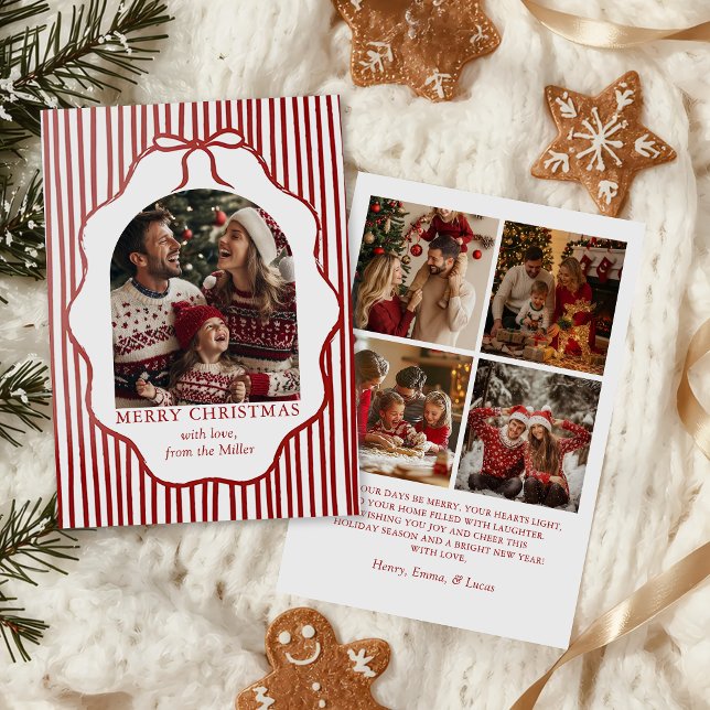 Cartes Pour Fêtes Annuelles Whimsical Red Bow Merry Christmas Family Photo (Créateur téléchargé)