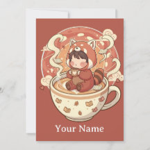 Whimsical Red Panda Coffee Greeting Card