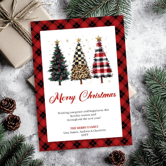 Cartes Pour Fêtes Annuelles Whimsical Red Plaid Christmas Tree Leopard Pattern (Whimsical Red Plaid Christmas Tree Leopard Pattern)