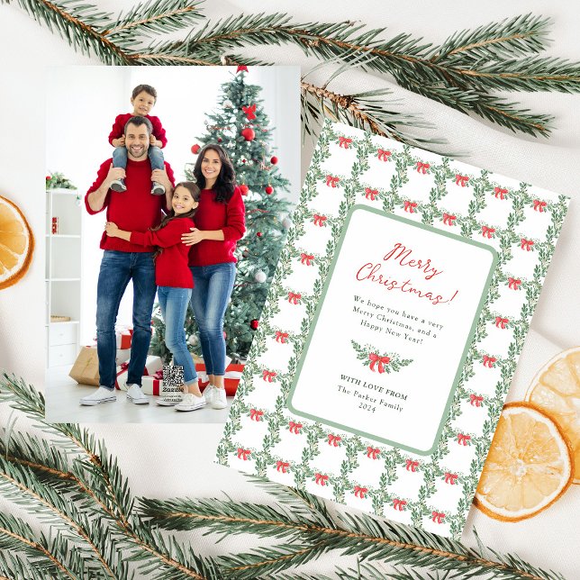 Cartes Pour Fêtes Annuelles Whimsical Retro Blanc | Joyeux Noël photo Retour (Créateur téléchargé)