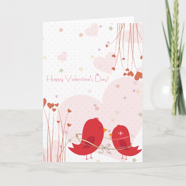 Cartes Pour Fêtes Annuelles Whimsical Romantic Red Birds Heureuse Sainte-Valen (Devant)