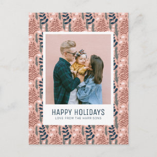 Cartes Pour Fêtes Annuelles Whimsical Scandi Pink Foliage Motif Photo de famil