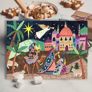 Cartes Pour Fêtes Annuelles Whimsical Three Wise Men Kings with star and gifts