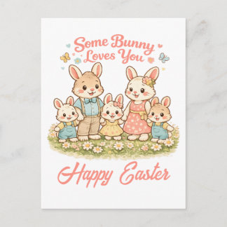 Cartes Pour Fêtes Annuelles Whimsical Watercolor Bunny Family Happy Easter
