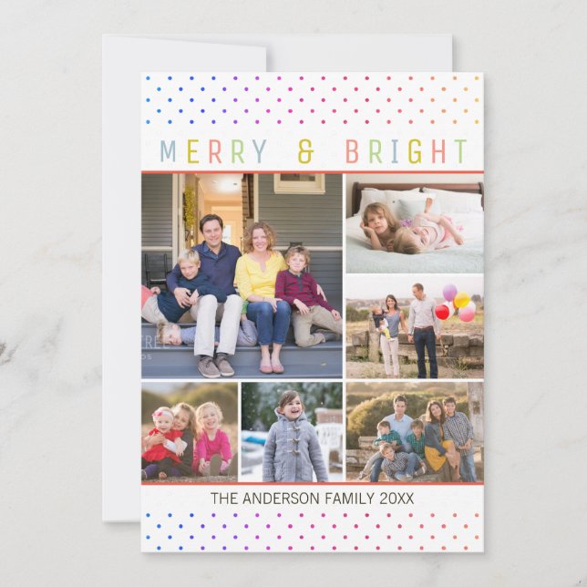 Cartes Pour Fêtes Annuelles Whimss7 Photo Merry Bright Rainbow Pois (Devant)