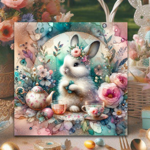 Cartes Pour Fêtes Annuelles Whimsstel Pastel Aquarelle Bunny Thé Pâques