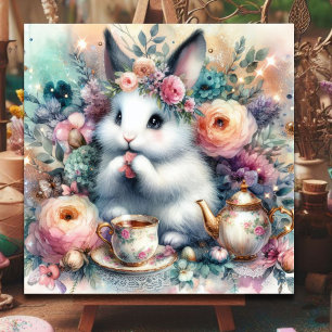 Cartes Pour Fêtes Annuelles Whimsstel Pastel Floral Pâques Bunny Tea Garden