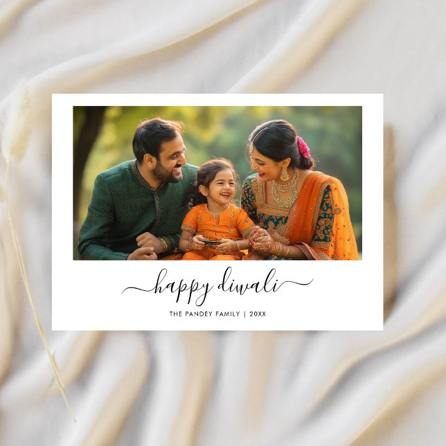 Cartes Pour Fêtes Annuelles Whimsy Calligraphy Black White Happy Diwali Photo (Créateur téléchargé)