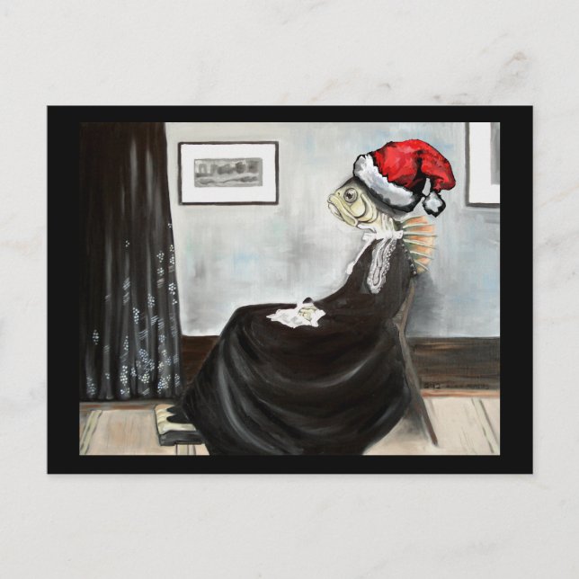Cartes Pour Fêtes Annuelles Whistler's Mother as Fish with a Santa Hat (Devant)