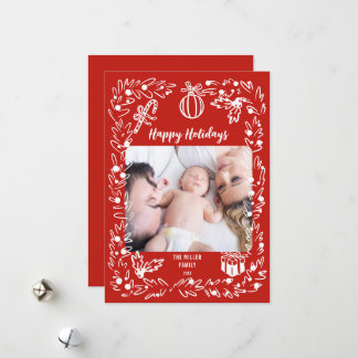 Cartes Pour Fêtes Annuelles White and red Christmas Photo Card whimsical