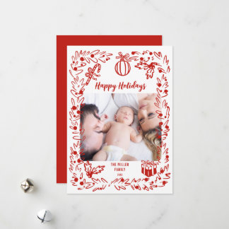Cartes Pour Fêtes Annuelles White and red Christmas Photo Card whimsical