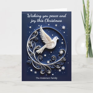Cartes Pour Fêtes Annuelles White Dove of Peace Élégant Simple Bleu Noël