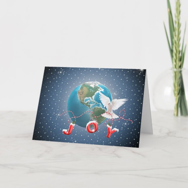 Cartes Pour Fêtes Annuelles White Dove On Earth Planet Avec Joie Texte (Devant)