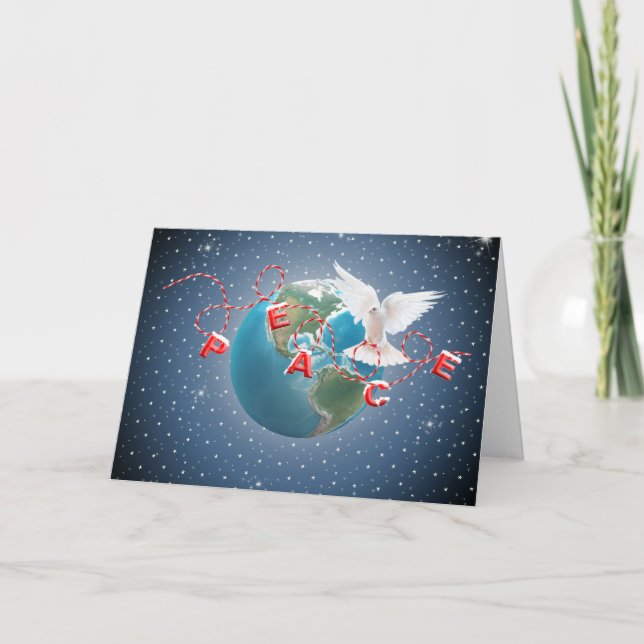 Cartes Pour Fêtes Annuelles White Dove On Earth Planet With Peace Text (Devant)