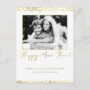 Cartes Pour Fêtes Annuelles White & Gold Joyeux Nouvel An Moderne Photo Chic