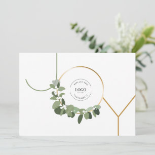 Cartes Pour Fêtes Annuelles White Green Gold Joy Custom Business Logo Holiday