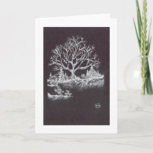 Cartes Pour Fêtes Annuelles White on Black Winter Landscape Drawing