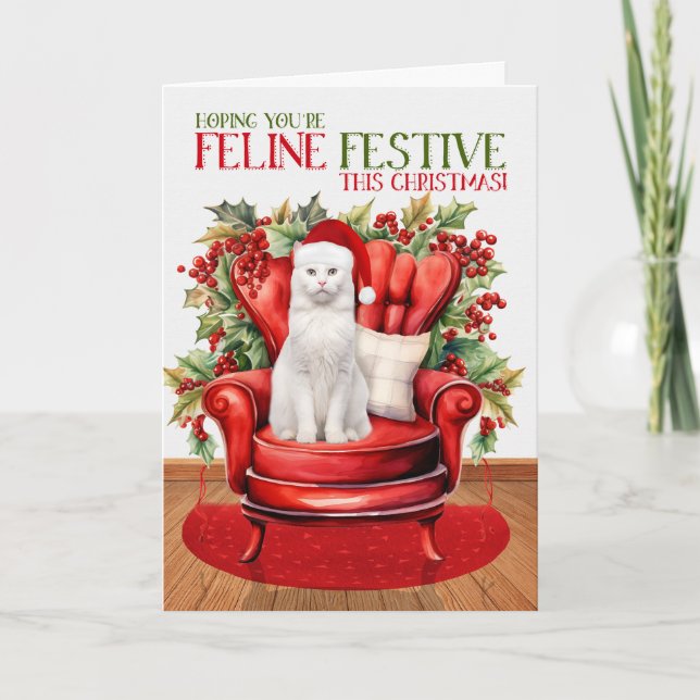 Cartes Pour Fêtes Annuelles White Shorthair Christmas Chat FELINE Festive (Devant)