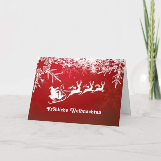 Cartes Pour Fêtes Annuelles White wflakes, Santa, Reindeers on red German (Devant)