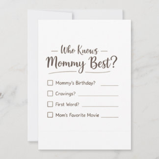 Cartes Pour Fêtes Annuelles Who Knows Mommy Best? – Baby Shower Game Card