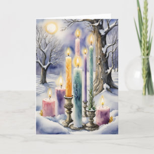 Cartes Pour Fêtes Annuelles Wiccan Imbolc Rainbow Candles dans la forêt de nei
