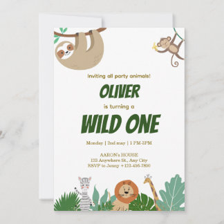 Cartes Pour Fêtes Annuelles Wild One Jungle Animals Birthday Party Design
