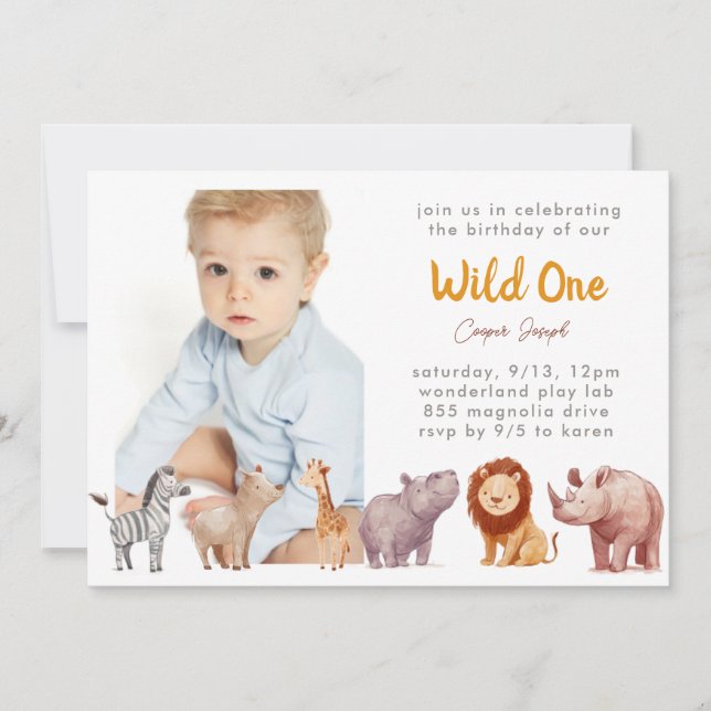 Cartes Pour Fêtes Annuelles Wild One Safari Thème Premier anniversaire Invitat (Devant)