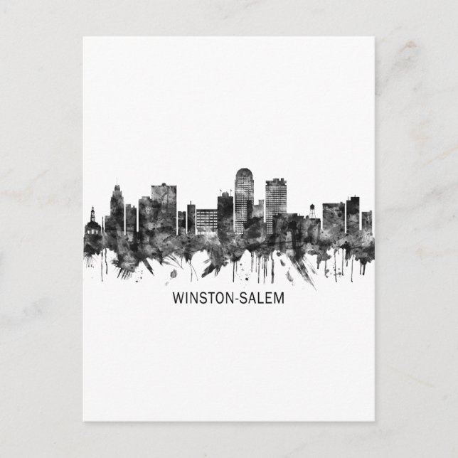 Cartes Pour Fêtes Annuelles Winston-Salem Caroline du Nord Skyline BW (Devant)