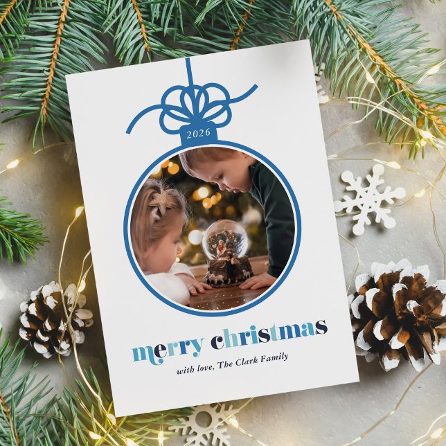 Cartes Pour Fêtes Annuelles Winter Blues Bold Lettres Ornament Photo (Créateur téléchargé)