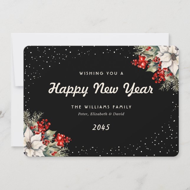 Cartes Pour Fêtes Annuelles Winter Botanicals Snow Black New Year Card (Devant)