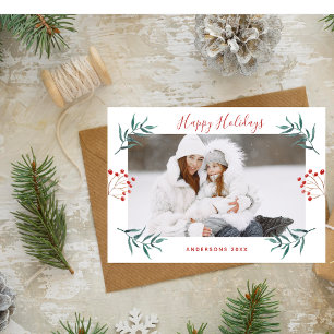 Cartes Pour Fêtes Annuelles Winter Elegant & Botanique Noël Nom de famille
