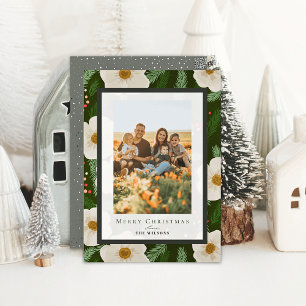 Cartes Pour Fêtes Annuelles Winter Floral Dark Green 4 Photos Noël