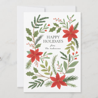 Cartes Pour Fêtes Annuelles Winter Floral Pointsettia Greenery Holiday Card