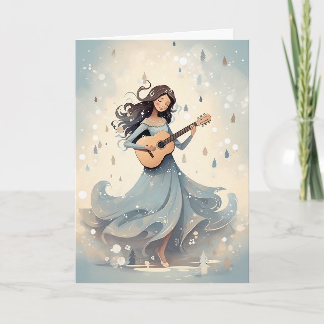 Cartes Pour Fêtes Annuelles Winter Scandi Boho Guitare Girl Christmas Music (Devant)